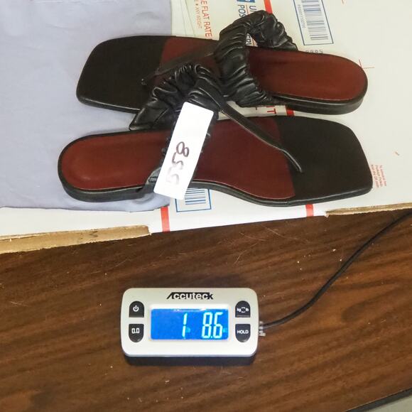 Staud Ava Leather Sandals Black Women's Size 39 UK 9 US T-Strap Ruched - Picture 10 of 10